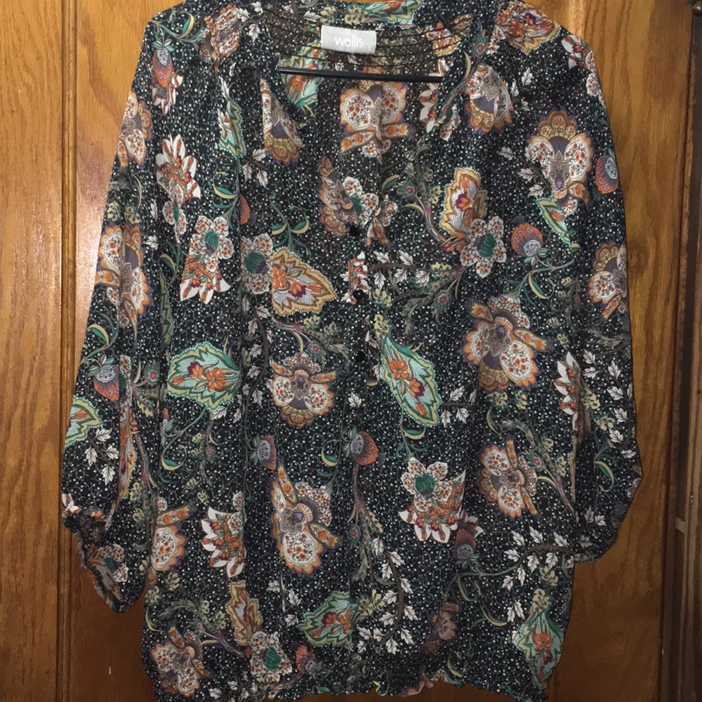Wallis Women’s Split Neckline Black Floral Blouse